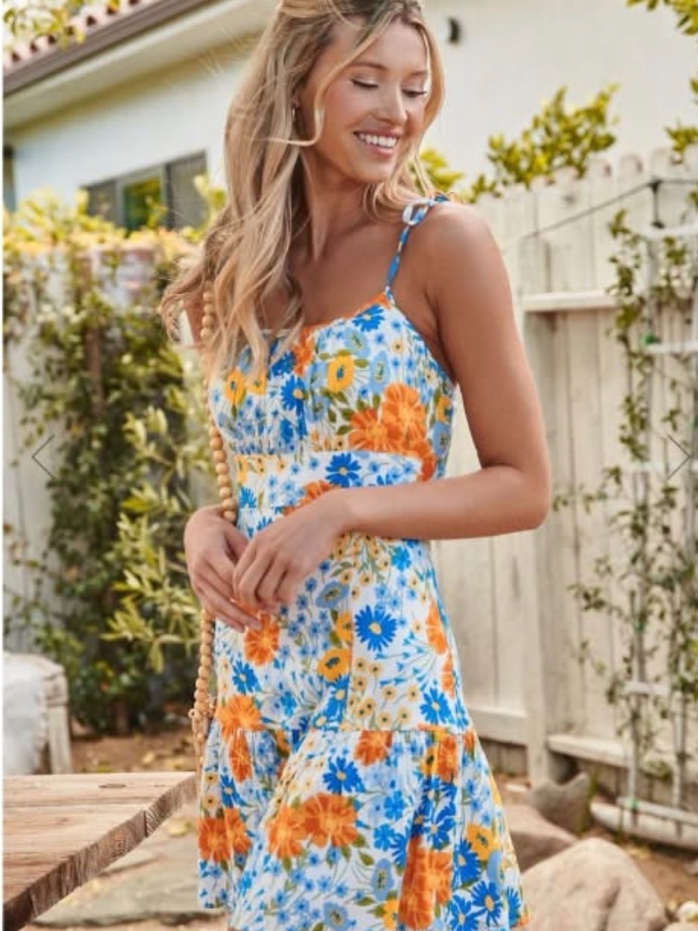 Sugarlips Blue, Orange & White Floral Tie-Shoulder Mini Dress